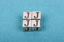 Alphabet LETTER J Sterling Silver Alphabet Block Bead, Square Cube, 4.5mm, pms0348