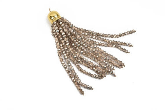 Crystal Bead Tassel Charm Pendant, GOLDEN SHADOW Half Plated Crystals with Gold cap, about 3" long chg0563