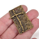 2 Large CROSS Charm Pendants, bronze oxidized base with soldered cross, rustic hammered metal, 42x26mm, chb0447