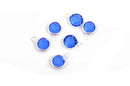 6 SAPPHIRE BLUE Rhinestone Faceted Circle Charms, 8mm Silver Drop Charms, Crystal Glass, Silver Plated Bezel, September Birthstone  chs2922