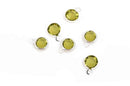 6 PERIDOT GREEN Rhinestone Faceted Circle Charms, 6mm Silver Drop Charms, Crystal Glass in Silver Plated Bezel, August Birthstone, chs2927