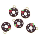 5 CHOCOLATE FOODIE Donut Gold Plated Enamel Rhinestone Charm Pendants, 14mm . che0495