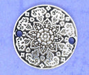 10 Silver Pewter Metal Round MANDALA  FLOWER Circle 2-hole Connector Charm Beads 19mm  chs0939