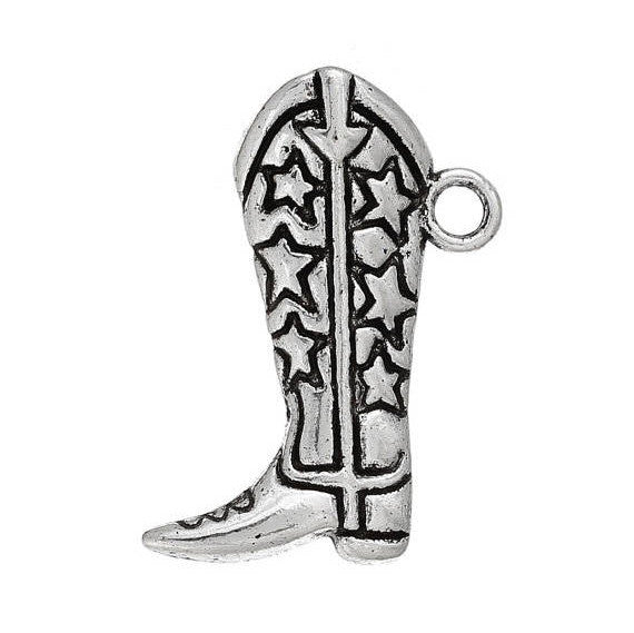 5 COWBOY BOOT Charms, Antique Silver Tone Pendants, Cowgirl Boots, Shoe Charms, chs1892