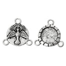 10 Silver PEACE DOVE Charm Pendants, Connector, Tri-piece, rosary centerpiece, can hold 10mm cabochon in bezel, 5/8" chs1796