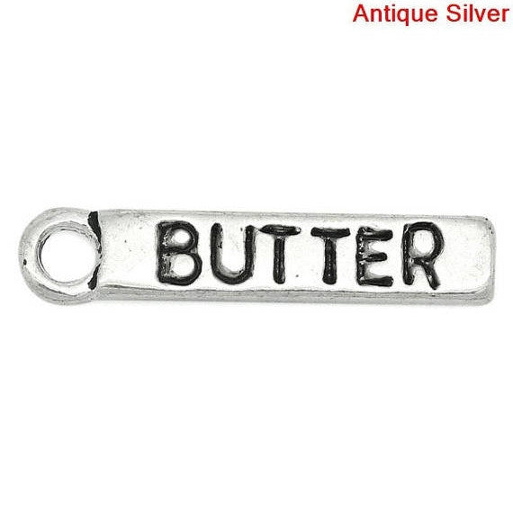 10 Silver Pewter Double BUTTER STICK Baking Charm Pendants . chs0378