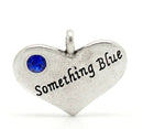 1 Silver Tone Metal Pewter "Something Blue" Heart Charm for wedding bouquets Rhinestone Pendants  22mm x 18mm  chs0970
