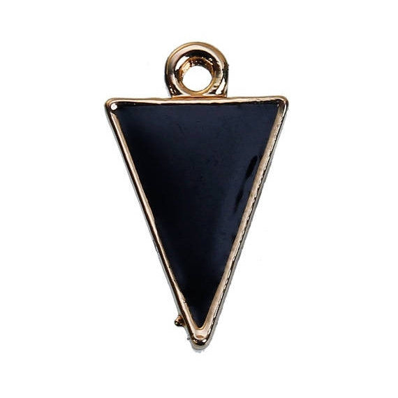 10 Gold Plated ARROWHEAD TRIANGLE Pendants Charms, black enamel, gold plating, chg0527