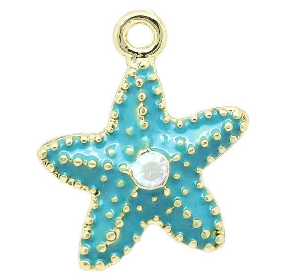 1 Gold Plated Enamel Rhinestone Deluxe STARFISH Charm Pendant  chg0156