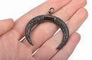 BLACK Double Horn Pendant with Black Rhinestones, Crescent Horn, Pavé Pendant, Upside Down Moon, 45mm (1-5/8") chs2891