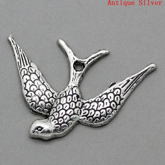 10 Silver Pewter DOVE BIRD Charm Pendants chs0734