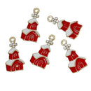 5 CHRISTMAS CHURCH Charms or Pendants . Gold Plated with enamel and rhinestone accents, 5/8" chg0307
