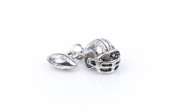 10 3D Moveable Antique Silver FOOTBALL Helmet and Football Dangle Charm Pendants with 5mm Open Jump Ring  chs1383