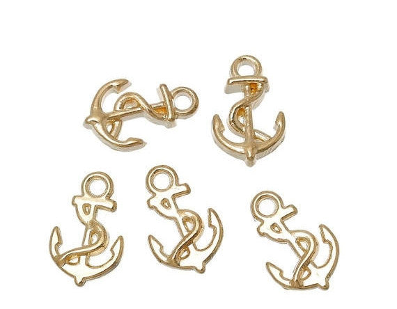 10 ANCHOR Charms or Pendants, small gold plated, 3/8" chg0313