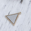 5 Gold-Plated Triangle Geometric Charm Pendants with CREAM Off White Faux Leather Cabochon, 16mm dia, chs2938