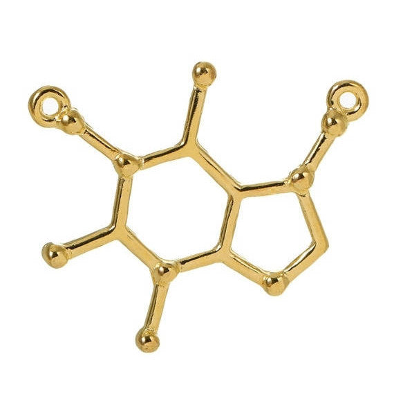 5 CAFFEINE Molecule Chemistry Charms, Gold Tone Charm Pendants, Science Charms, 27x23mm, chg0403