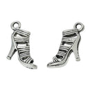 5 Shoe Charms, High Heel Shoe Strappy Sandals Charm Pendants,  Silver Tone Metal,  chs1792