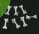 6 Silver Plated Bone Charm Pendants 19x8mm, 3/4" chs0626
