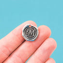 6 Letter M Wax Seal Charms, Monogram Initial Alphabet Stamped, antique silver metal,  18mm, 3/4" diameter chs1932