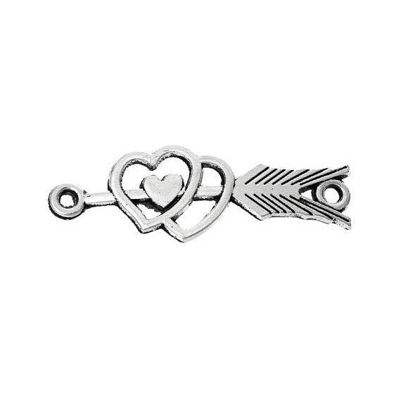 10 Antique Silver Tone DOUBLE HEART Arrow Bracelet Connector Link Charm Pendants chs1583