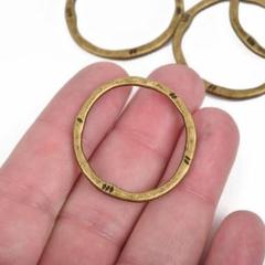 5 Bronze Hammered Rings, Circle Washer Connector Links, Hammered Metal Charms, 32mm, chb0523