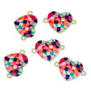 5 Geometric Pattern HEART Connector Links, Charm Pendants, gold plated, checkerboard, 1" long chg0341