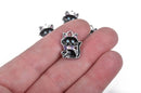 4 Silver Metal Enamel and Rhinestone BLACK CAT Charm Pendants for Halloween  che0531