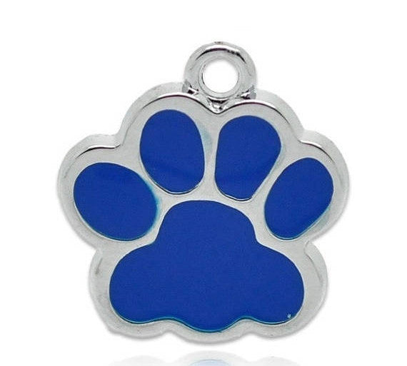 4 Enamel Dark BLUE PAW Print School Mascot Charm Pendants. Bear, Tiger, Panther, Cougar. che0059