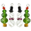 Set of 4 Crystal SNOWMAN and CHRISTMAS Tree Charm Pendants, chs2051
