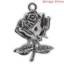 10 Gunmetal BLACK ROSE Charm Pendants . chs0749