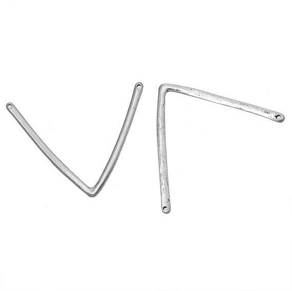 10 V-SHAPED Chevron Hammered Metal Bar Connectors, Antique Silver Tone, 2" across chs2233