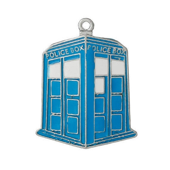 1 Large Blue Enamel and Silver Tone POLICE BOX Pendant, Phone Box Charm, Blue Police Box, 42x33mm, che0513