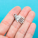 10 Hamsa HAND Antiqued Silver Tone Metal HENNA Tattoo Charm Pendants . chs0199