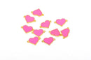 2 Hot PINK and GOLD Heart Enamel and Metal Connector Charms . che0199
