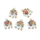 2 Gold ELEPHANT Charm Pendants, enamel and rhinestone crystals, chg0277
