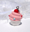 3D Pink and White Handpainted CUPCAKE Resin Charm Pendant  cha0126