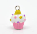 2 Metal and Enamel 3-D CUPCAKE Charm Pendants 18x13mm che0227