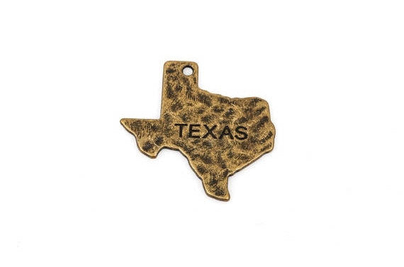 4 Stamped TEXAS STATE Cutout Charm Pendants, hammered antique bronze tone metal, chb0355