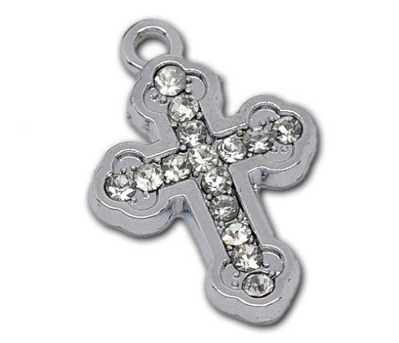 4 Silver Tone Metal and RHINESTONE CROSS Charm Pendants  chs1017