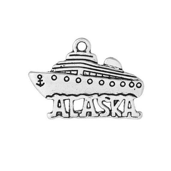 5 Antique Silver Cutout "Alaska" CRUISE SHIP Charm Pendants  chs1446