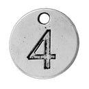 10 Number 4 (four) Antique Silver Carved Circle Disc Charm Pendant .  chs2271