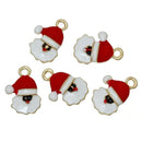 5 SANTA CLAUS Head Christmas Charms or Pendants . Gold Plated with enamel, 5/8" chg0304
