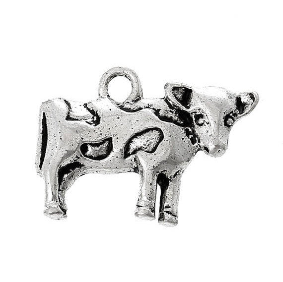 5 COW Charm Pendants, Antique Silver, farm animal  chs2099