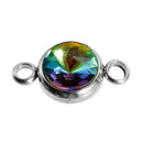 2 Stainless Steel Rhinestone Connector Link Charms, Rainbow AB Crystal in Center, 17x10mm, chs2676
