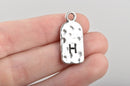 5 Letter H Monogram Initial Letter Stamped Rectangle Tag Charms, Hammered Antiqued Silver Tone Metal, 27x12mm, chs2606