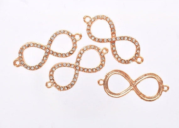 2 Rhinestone ROSE GOLD Infinity Connector Charms.  cho0005