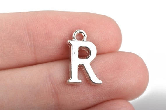 8 Letter R Alphabet Charms Silver Plated Monogram, 15mm, chs2597