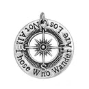 1 Silver COMPASS Charm Pendants, "Not All Those Who Wander Are Lost" quote charm 2-part stamped pendant charms, chs2684