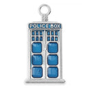2 Small Blue Enamel and Silver Metal POLICE BOX Charm Pendant, 1" tall che0477