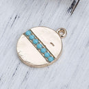 5 Gold-Plated Circle Disc Charm Pendants with faux turquoise rhinestone band, 15mm dia, chg0544